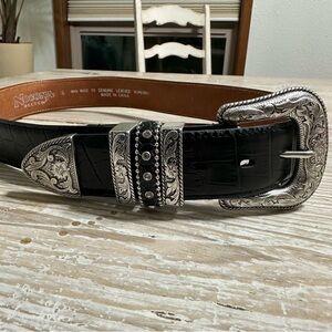 Nocona Belt Co. Black Leather Western Embellished Bling and Silver Belt Sz S